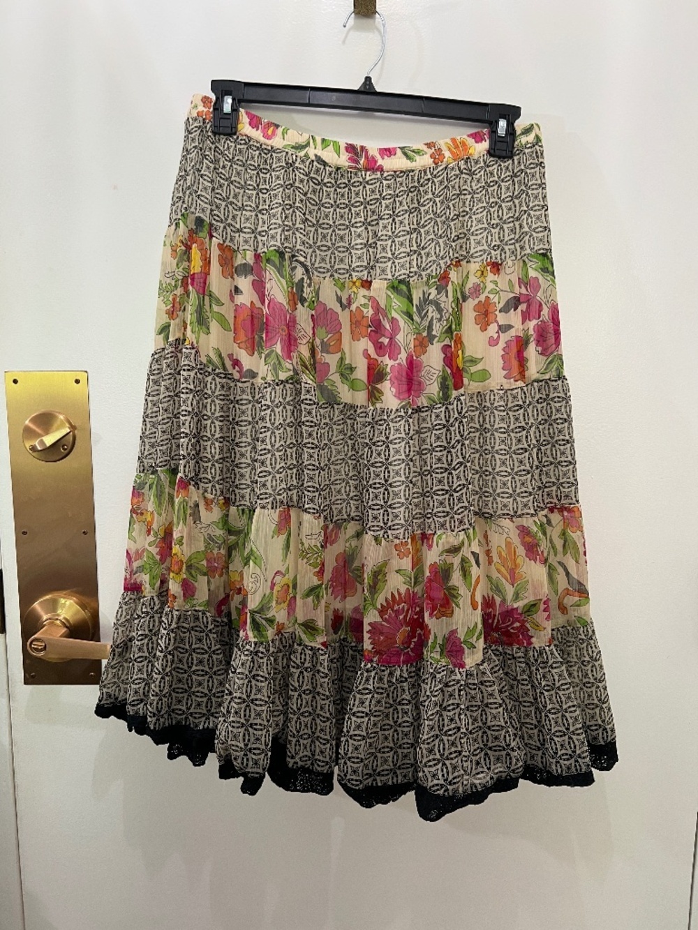 Vintage Coldwater Creek Fairy Chiffon Midi Skirt Bohemian Tiered Ruffle Size PL